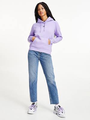 Purple Tommy Hilfiger Linear Logo Women's Hoodie | TH280UQX