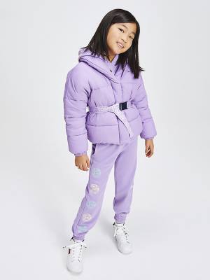 Purple Tommy Hilfiger Logo Belt Recycled Puffer Girls' Jackets | TH345VXJ