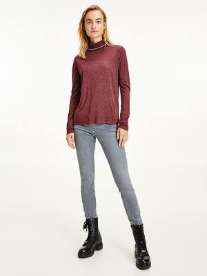 Purple Tommy Hilfiger Metallic Roll Neck Jumper Women's T Shirts | TH250ODA