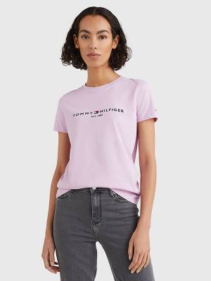 Purple Tommy Hilfiger Pure Organic Cotton Logo Women's T Shirts | TH057TDW