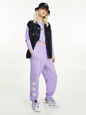 Purple Tommy Hilfiger Recycled Jersey Logo Joggers Women's Pants | TH059WNT