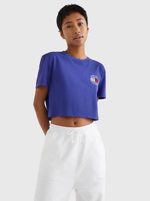 Purple Tommy Hilfiger Smiley Logo Cropped Women's T Shirts | TH750HEL