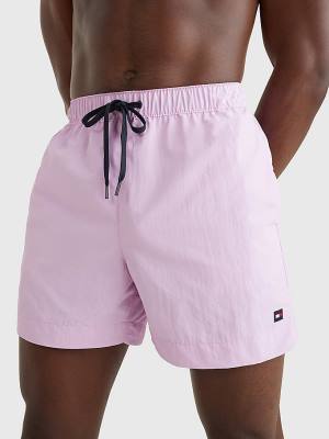 Purple Tommy Hilfiger Solid Mid Length Shorts Men's Swimwear | TH342MWP