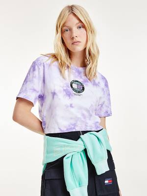 Purple Tommy Hilfiger Tie-Dye Recycled Cotton Cropped Women's T Shirts | TH053KWM