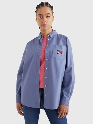 Purple Tommy Hilfiger Tommy Badge Boyfriend Women's Shirts | TH069KHB