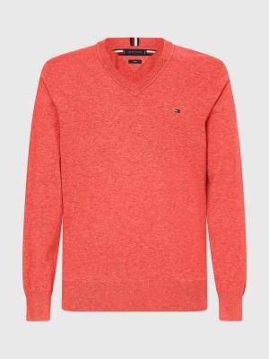 Red Tommy Hilfiger 1985 Essential TH Flex V-Neck Jumper Men's Sweaters | TH918DZN