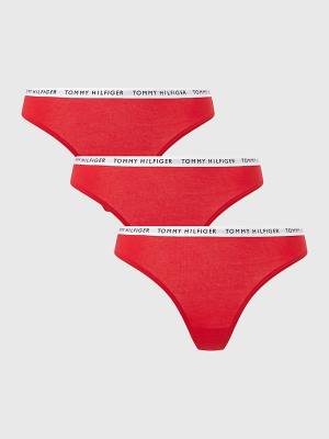 Red Tommy Hilfiger 3-Pack Recycled Cotton Thongs Women's Underwear | TH692HJF