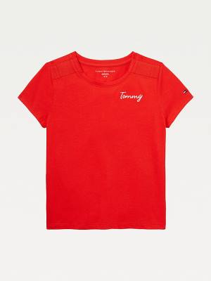 Red Tommy Hilfiger Adaptive Cap Sleeve Logo Girls' T Shirts | TH942SVK