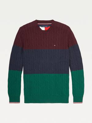 Red Tommy Hilfiger Adaptive Colour-Blocked Crew Neck Jumper Men's Sweaters | TH073ODN