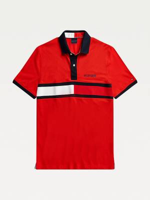 Red Tommy Hilfiger Adaptive Cotton Flag Custom Fit Men's Polo Shirts | TH974YFW