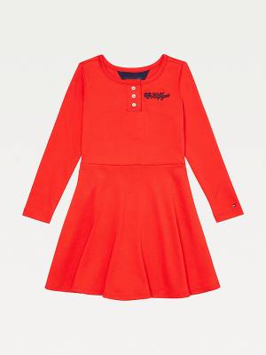 Red Tommy Hilfiger Adaptive Henley Girls' Dress | TH851VOE