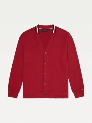 Red Tommy Hilfiger Adaptive Signature Collar Cardigan Men's Sweaters | TH920ZXC