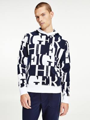 Red Tommy Hilfiger All-Over Text Print Men's Hoodie | TH981MNP