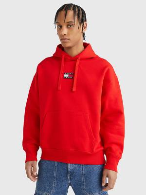 Red Tommy Hilfiger Badge Organic Cotton Men's Hoodie | TH517MDB