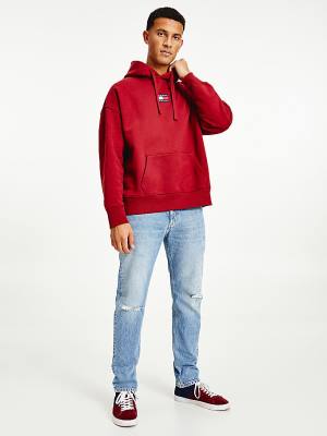 Red Tommy Hilfiger Badge Organic Cotton Men's Hoodie | TH630MBW