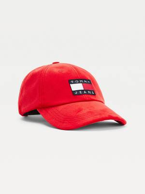 Red Tommy Hilfiger Badge Velvet Cap Women's Hats | TH782YIE