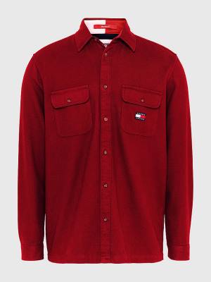 Red Tommy Hilfiger Brushed Organic Cotton Overshirt Men's Shirts | TH948HGZ