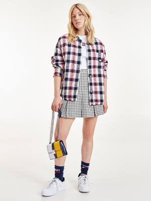 Red Tommy Hilfiger Check Waffle Pocket Overshirt Women's Shirts | TH697XQV