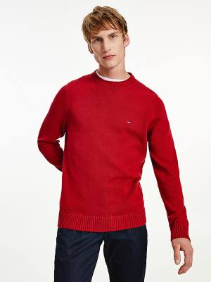 Red Tommy Hilfiger Chunky Knit Crew Neck Jumper Men's Sweaters | TH481TKI