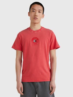 Red Tommy Hilfiger Circle Logo Men's T Shirts | TH062QZO