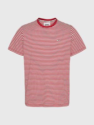 Red Tommy Hilfiger Classics Stripe Men's T Shirts | TH057BUN