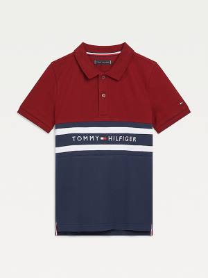 Red Tommy Hilfiger Colour-Blocked Logo Polo Boys' T Shirts | TH856WOB