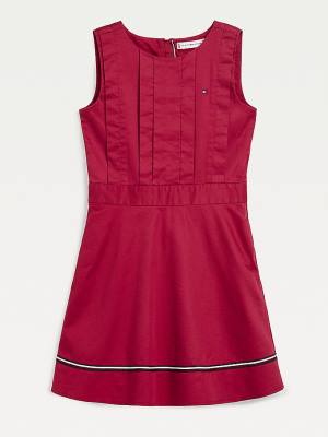 Red Tommy Hilfiger Cotton Fit & Flare Sleeveless Girls' Dress | TH460SPM