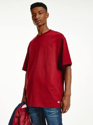 Red Tommy Hilfiger Crew Neck Men's T Shirts | TH145XCU