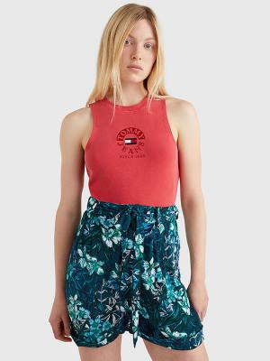 Red Tommy Hilfiger Cropped Logo Tank Top Women's T Shirts | TH092MYN