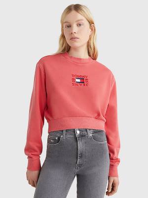 Red Tommy Hilfiger Cropped Logo Women's Sweatshirts | TH192AWH