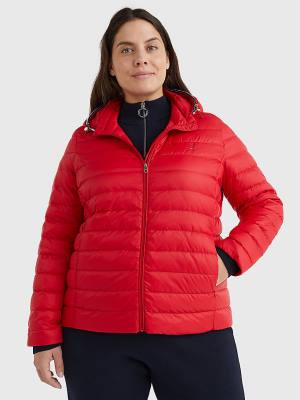 Red Tommy Hilfiger Curve Essential Removable Hood Down Women's Jackets | TH046EHL