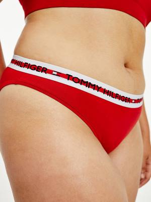 Red Tommy Hilfiger Curve Repeat Logo Stretch Organic Cotton Briefs Women's Underwear | TH276WTO