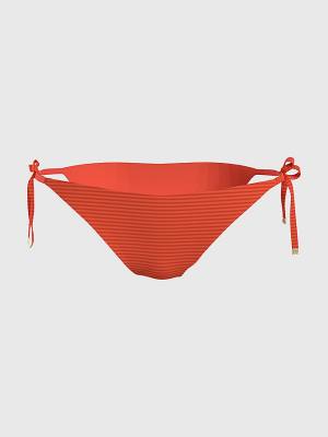 Red Tommy Hilfiger Curve Side Tie Ribbed Bikini Bottoms Women's Swimwear | TH590VGX