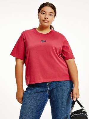 Red Tommy Hilfiger Curve Tommy Badge Crew Neck Women's T Shirts | TH465SXH