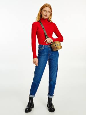 Red Tommy Hilfiger Essential Cable Knit Slim Fit Jumper Women's Sweaters | TH890XIZ