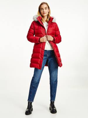 Red Tommy Hilfiger Essential Down-Filled Faux Fur Trim Coat Women's Jackets | TH539PUD