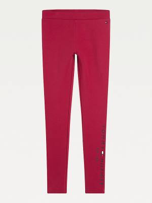 Red Tommy Hilfiger Essential Full Length Logo Leggings Girls' Pants | TH735SUI