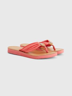 Red Tommy Hilfiger Essential Leather Footbed Flip-Flops Women's Sandals | TH368GDB