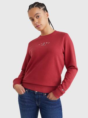 Red Tommy Hilfiger Essential Logo Crew Neck Women's Sweatshirts | TH685RIM