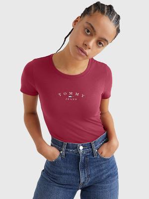 Red Tommy Hilfiger Essential Logo Skinny Fit Women's T Shirts | TH341DGS