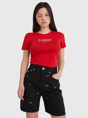 Red Tommy Hilfiger Essential Logo Skinny Fit Women's T Shirts | TH602WQC