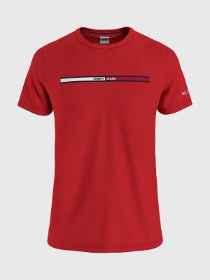 Red Tommy Hilfiger Essential Organic Cotton Flag Men's T Shirts | TH328OFC