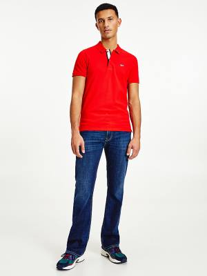 Red Tommy Hilfiger Essential Organic Cotton Slim Fit Men's Polo Shirts | TH762LER