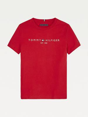 Red Tommy Hilfiger Essential Organic Cotton Logo Girls' T Shirts | TH943EZJ