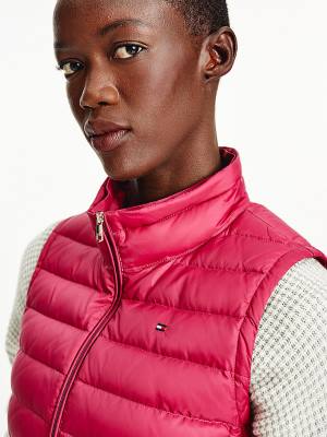 Red Tommy Hilfiger Essential Removable Hood Down Vest Women's Coats | TH127PUZ