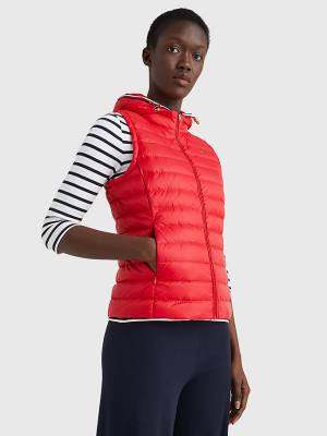 Red Tommy Hilfiger Essential Removable Hood Down Vest Women's Coats | TH405NBD