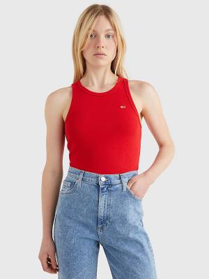 Red Tommy Hilfiger Feminine Ribbed Tank Top Women's T Shirts | TH541BIX