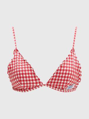 Red Tommy Hilfiger Gingham Frilled Triangle Padded Bikini Top Women's Swimwear | TH748SKW