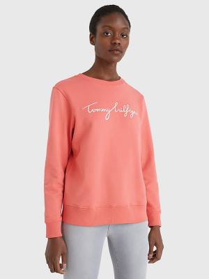 Red Tommy Hilfiger Graphic Crew Neck Women's Sweatshirts | TH986YHA