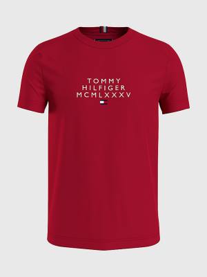 Red Tommy Hilfiger Graphic Logo Men's T Shirts | TH278VDB